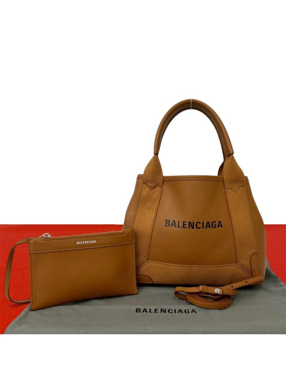 Balenciaga Navy Cabas Logo Leather 2-Way Shoulder Bag Brown
